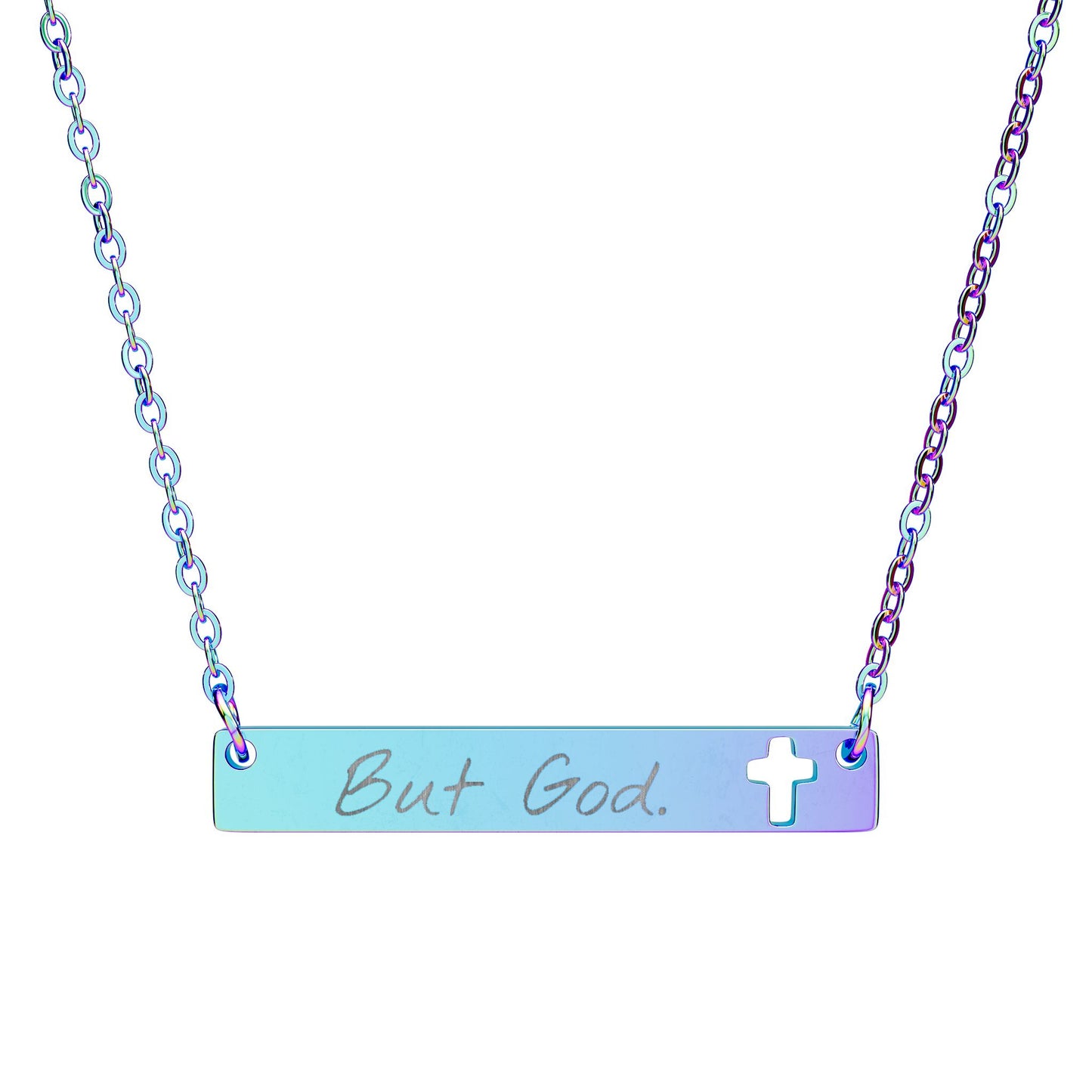 But God- Engraved Cross Bar Necklace