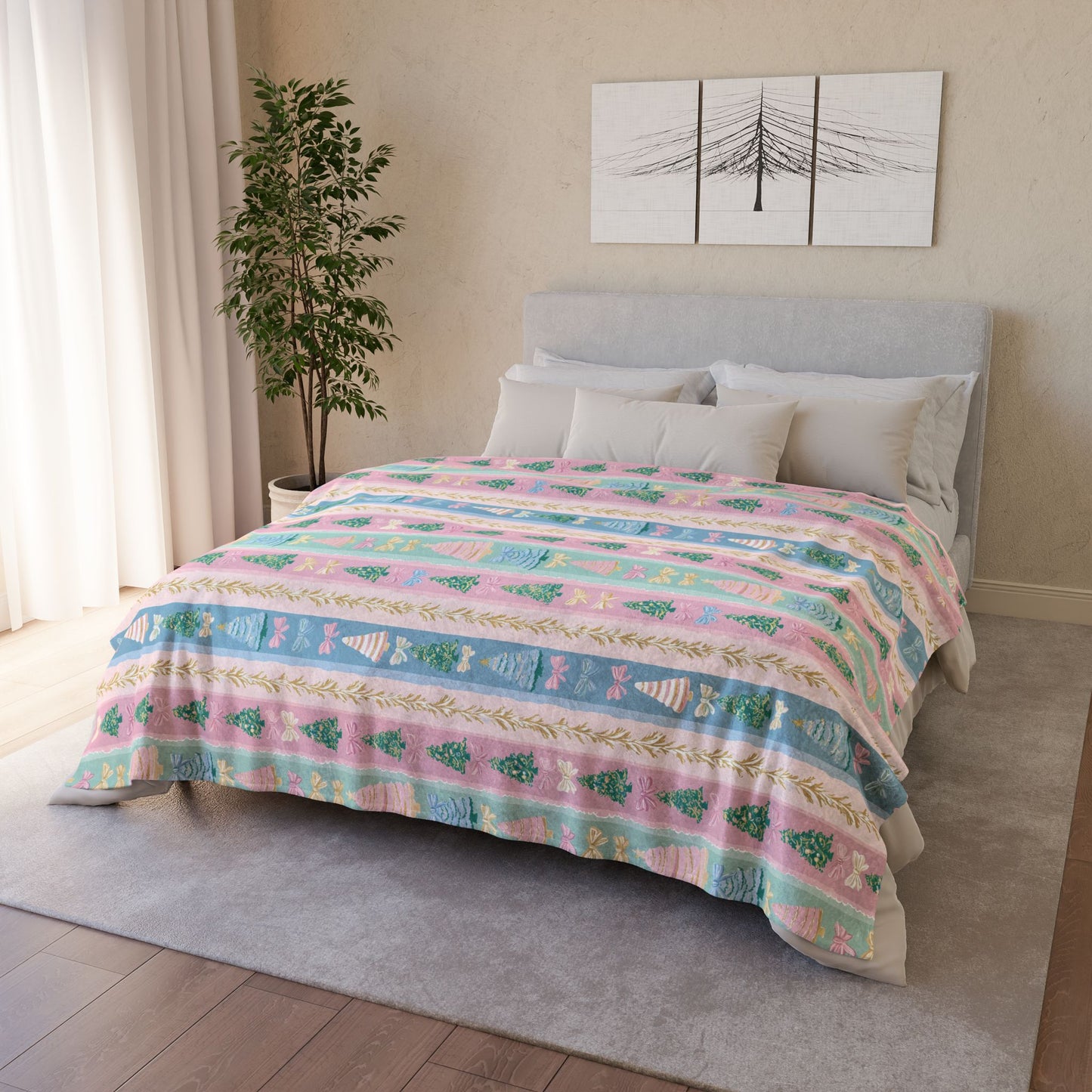 Preppy Bow and Tree Stripes Blanket