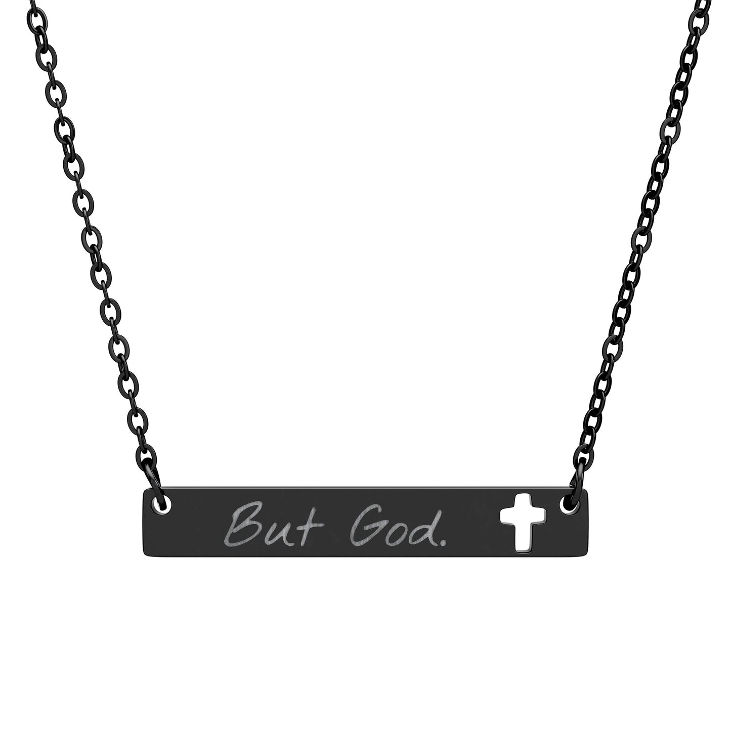But God- Engraved Cross Bar Necklace