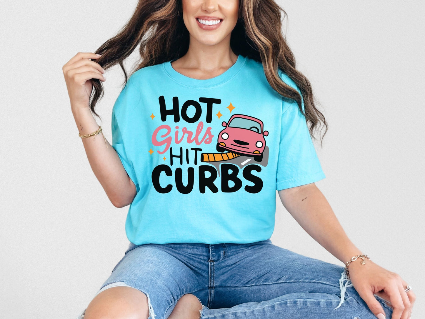 Hot Girls Hit Curbs T-Shirt, Funny Graphic Tee, Unisex Casual Wear, Gift for Friends, Car Enthusiast Apparel
