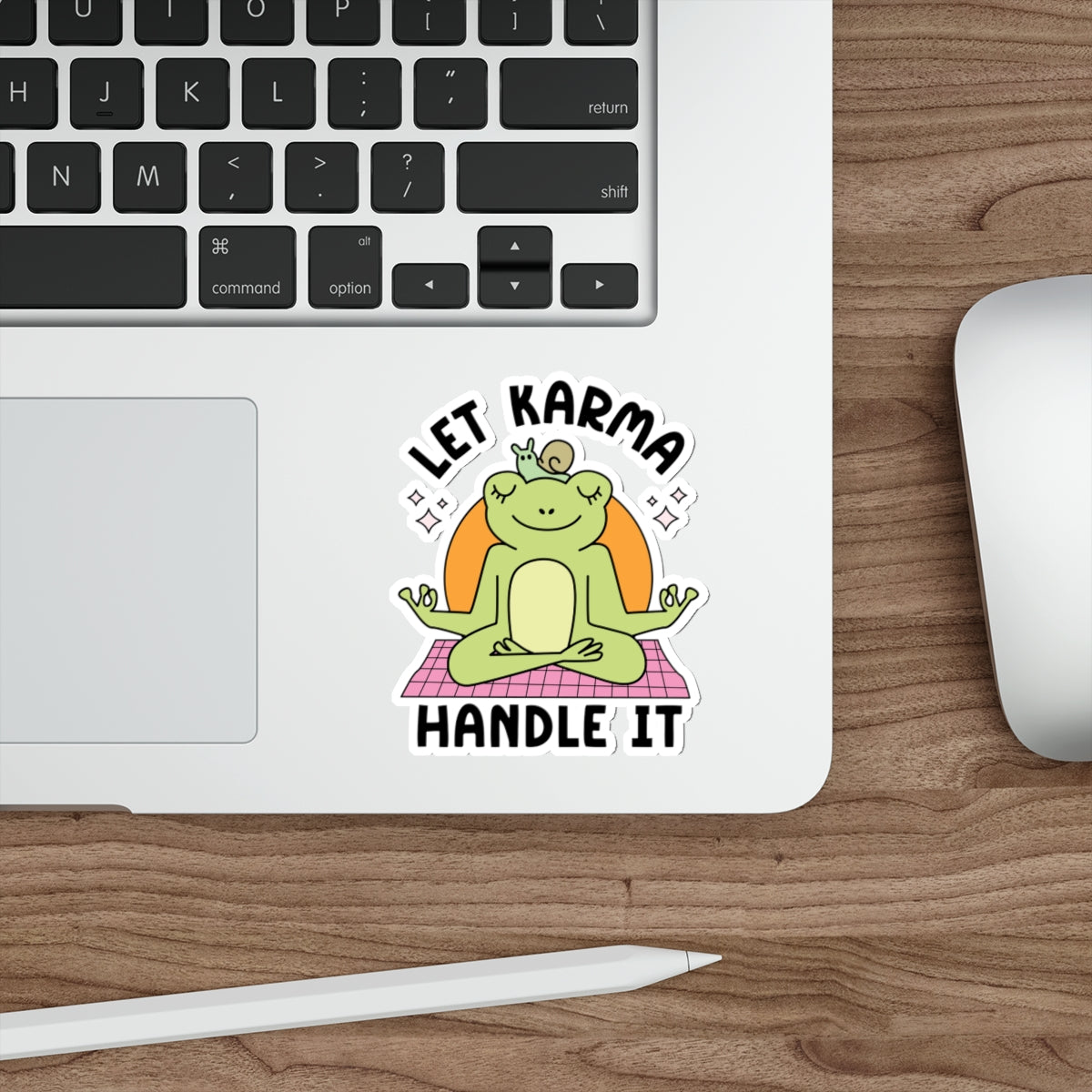 Meditative Frog Die-Cut Stickers - Let Karma Handle It, Cute Frog Stickers, Yoga Decor, Positive Vibes, Gift for Friends