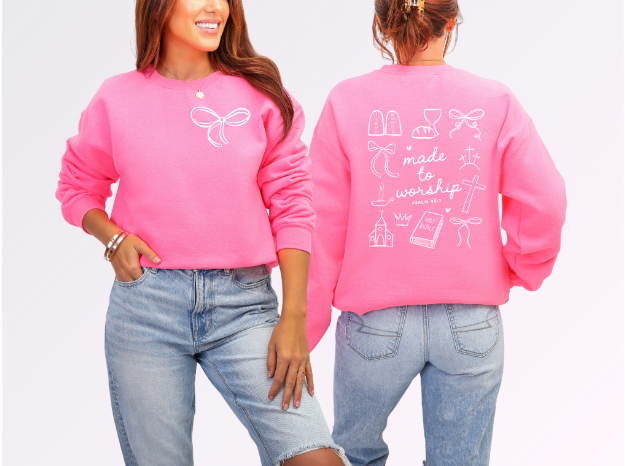 Made to Worship Crewneck Sweatshirt, Casual Prayer Sweater, Inspirational Cozy Wear, Christian Gift, Faith-Based Apparel