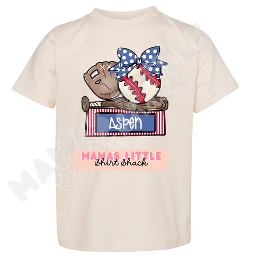 Personalized Baseball Bow Tee – Custom Name Kids' Shirt