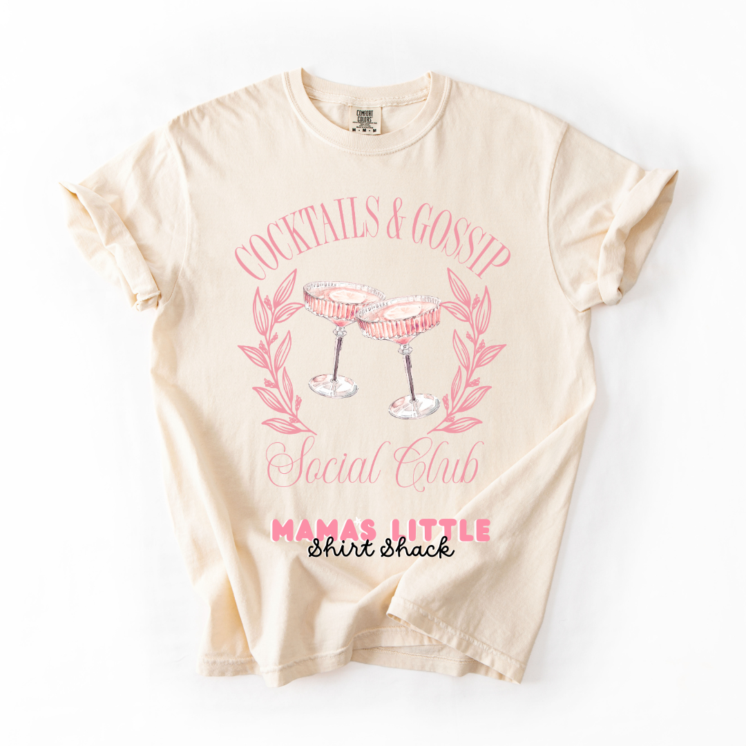 Cocktails & Gossip Social Club Tee – Cheers to the Good Times! 🍸💖