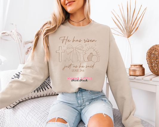 "He Has Risen" Minimalist Sweatshirt – Faith Meets Cozy Chic