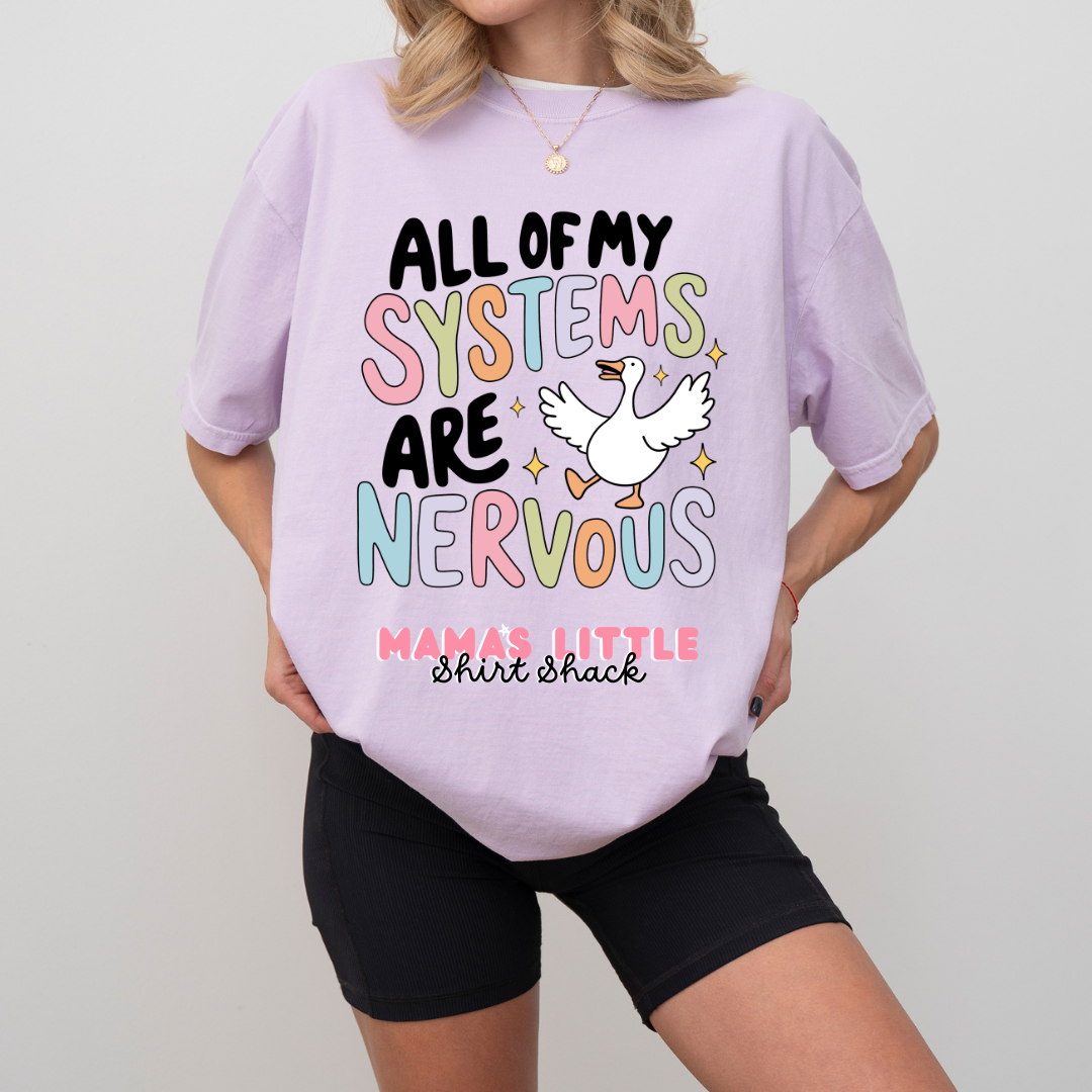 🫠 All My Systems Are Nervous Tee – Chaos, but Make It Cute! 💜✨